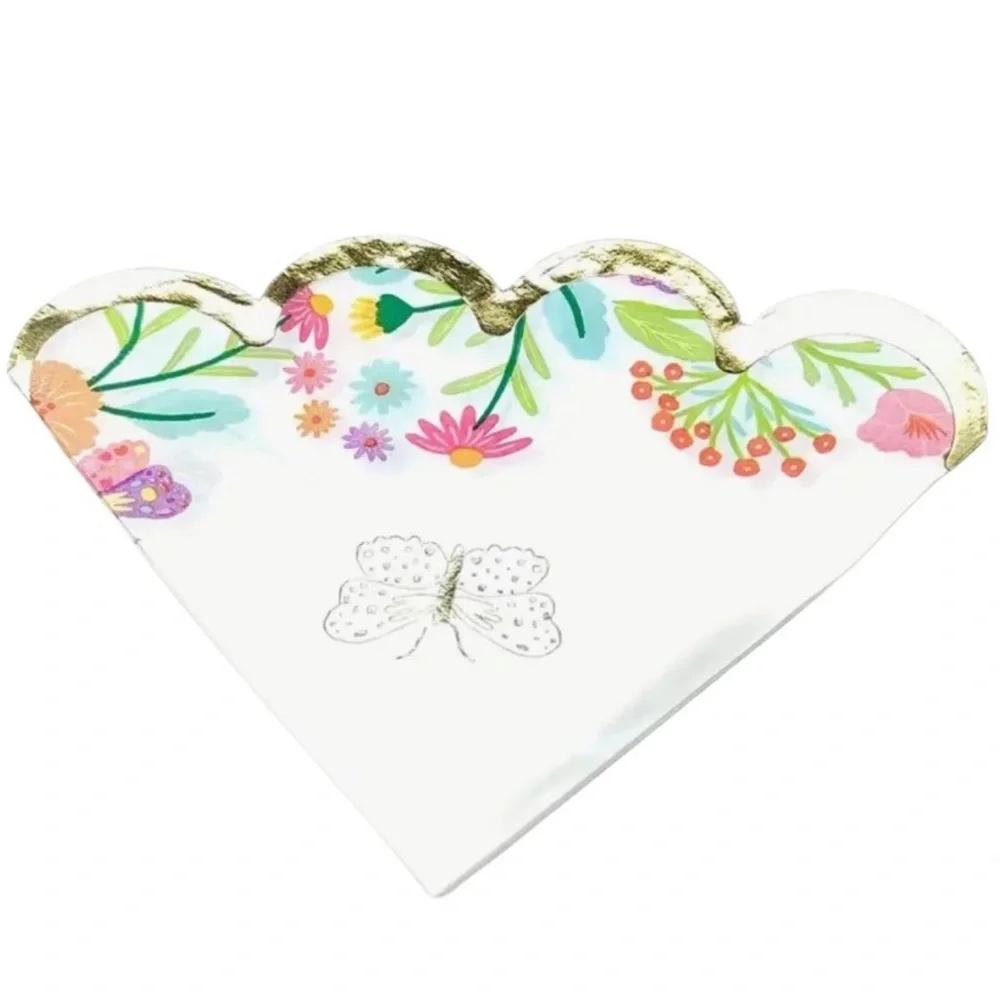 Floral and Butterfly Scalloped Gold Foil Luncheon Napkins, 20 ct
